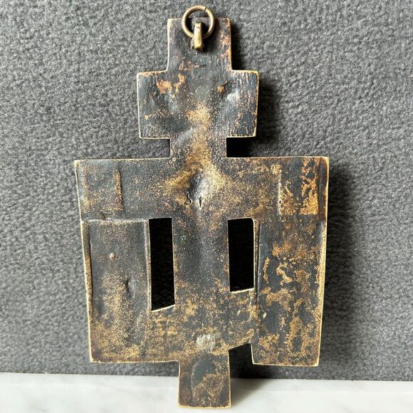 Antique Bronze & Enamel Religious Crucifix Cross Icon Benedictines of Chevetogne - Picture 9 of 9